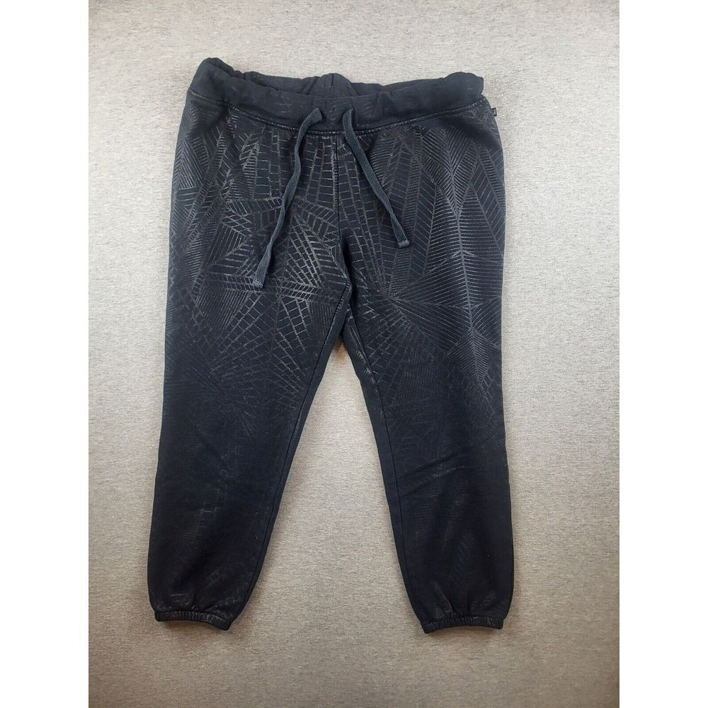 Fabletics Ice Print‎ Joggers Sweatpants Black Large High Shine Fleece Embossed